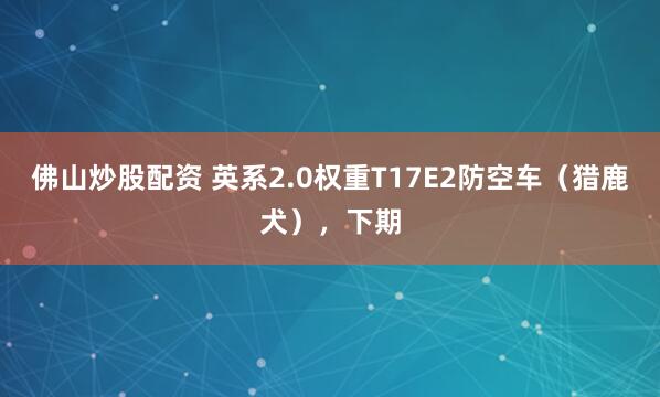 佛山炒股配资 英系2.0权重T17E2防空车（猎鹿犬），下期