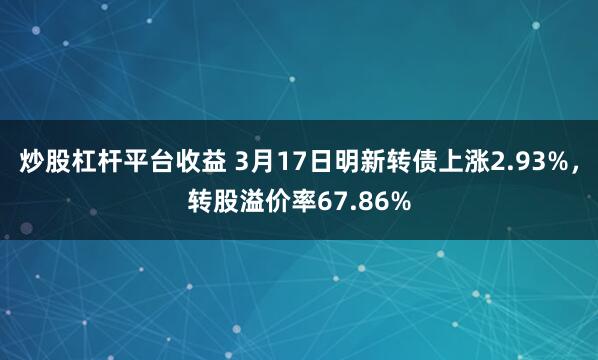 炒股杠杆平台收益 3月17日明新转债上涨2.93%，转股溢价率67.86%